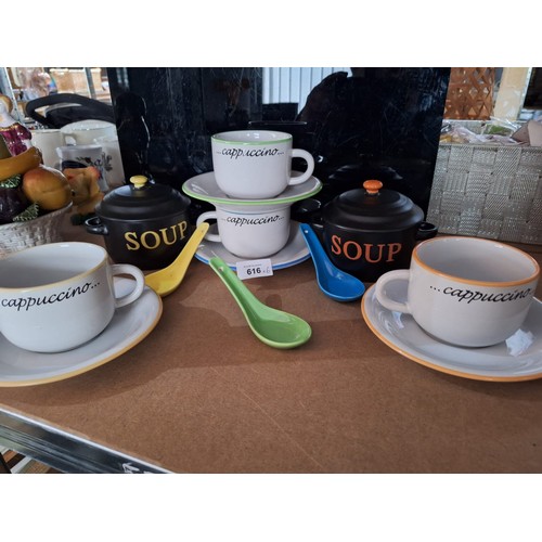 616 - Super Retro Style Soup and Cappuccino Cups and Spoons