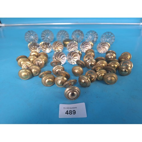 489 - Full Box of Vintage/Retro Brass Knobs, Vintage Glass Knobs and Crystal Knobs