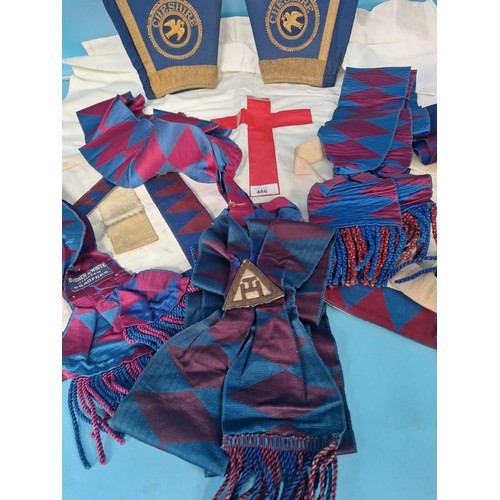 486 - Masonic Regalia To Include Sashes, Bags, Cheshire Flag Bars, Red Crucifix On White Gown