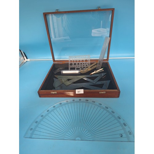 461 - Vintage Glass Display Case For Pins, Jewellery Etc Full of Maths Instruments