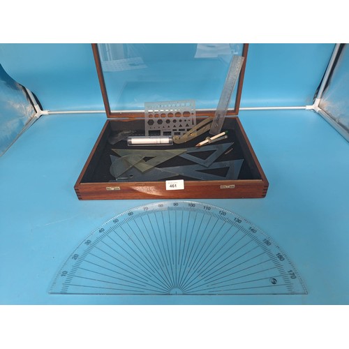 461 - Vintage Glass Display Case For Pins, Jewellery Etc Full of Maths Instruments