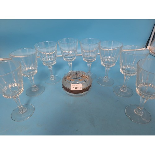 460 - Crystal Glasses x8, Vintage/Antique Perfume/Powder Pot and a Quartz Clock