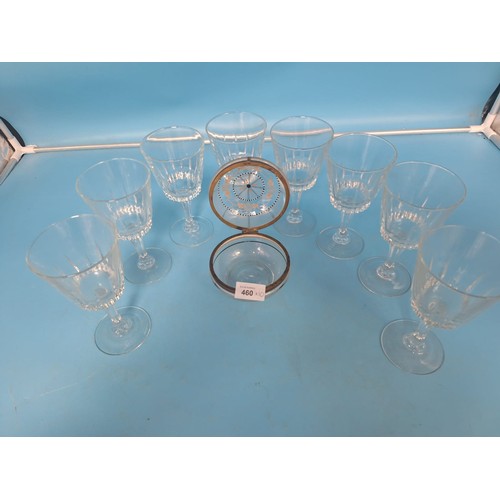 460 - Crystal Glasses x8, Vintage/Antique Perfume/Powder Pot and a Quartz Clock