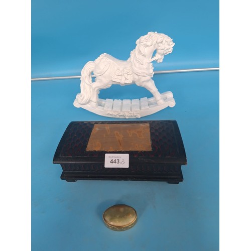 443 - Rocking Horse, Musical Box In Working Order and an Onyx Lidded Pot