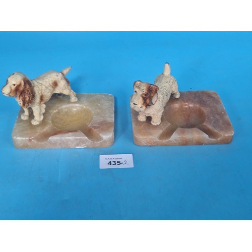 435 - Vintage/Retro Marble and Metal Dog Ashtrays x2 To Include a Terrier and a Spaniel