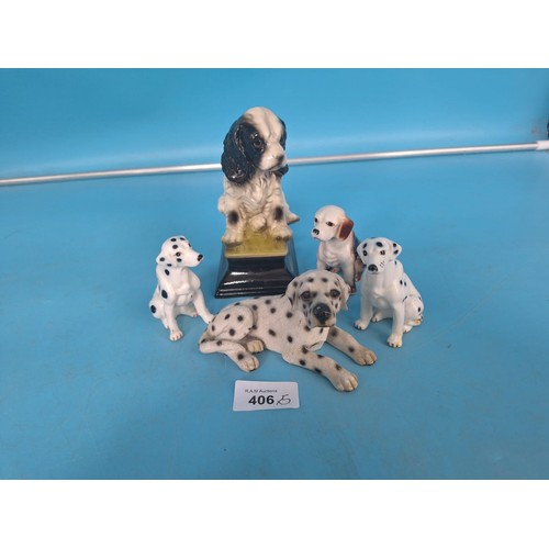 406 - Dog Figures x5 To Include Spaniel, Dalmatians and One Other