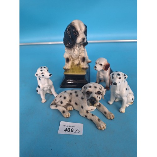 406 - Dog Figures x5 To Include Spaniel, Dalmatians and One Other