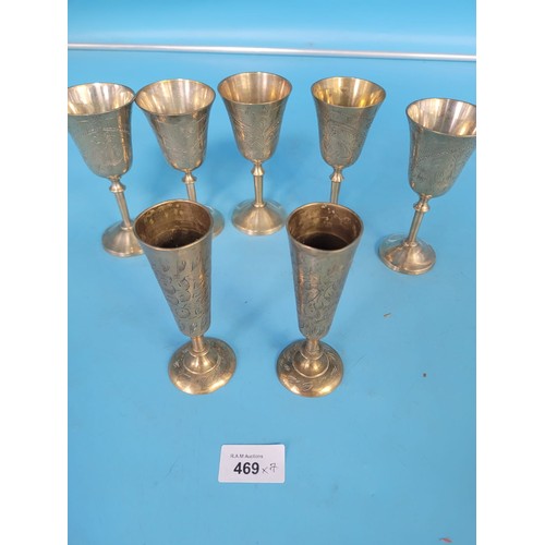 469 - Brass x7 To Include Flutes x5 and Two Candle Holders