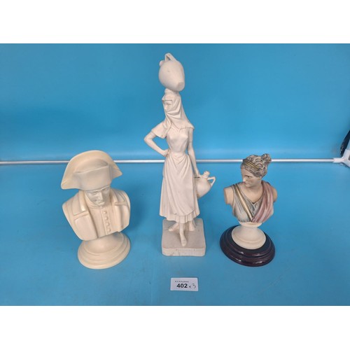 402 - Busts and Figure x3 To Include Napoleon, Greek Goddess and Water Carrier