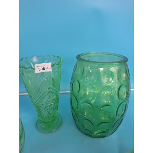 398 - Vintage/Retro Large Green Glass Vases x4