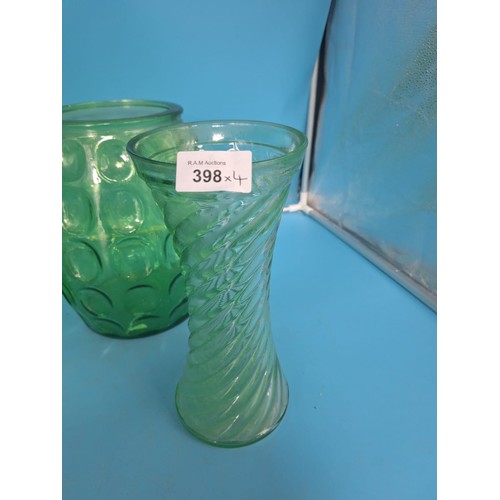 398 - Vintage/Retro Large Green Glass Vases x4