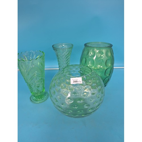 398 - Vintage/Retro Large Green Glass Vases x4