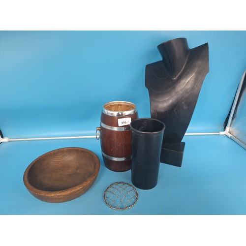 396 - Vintage/Retro Treen Bust, Keg and Bowl