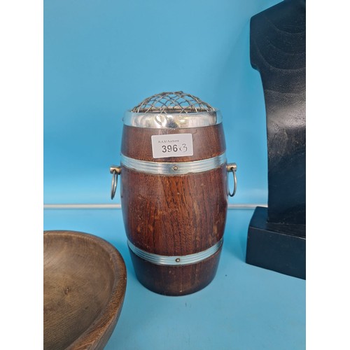 396 - Vintage/Retro Treen Bust, Keg and Bowl