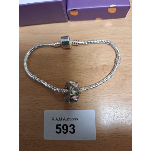 593 - Boxed 925 Silver Charm Bracelet With a Glass Charm