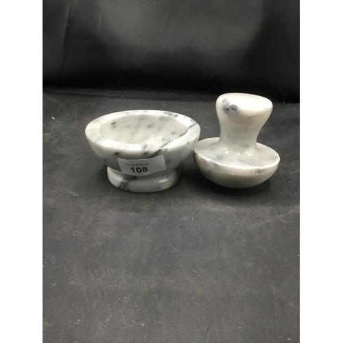 108 - Vintage White and Grey Marble Pestle and Mortar