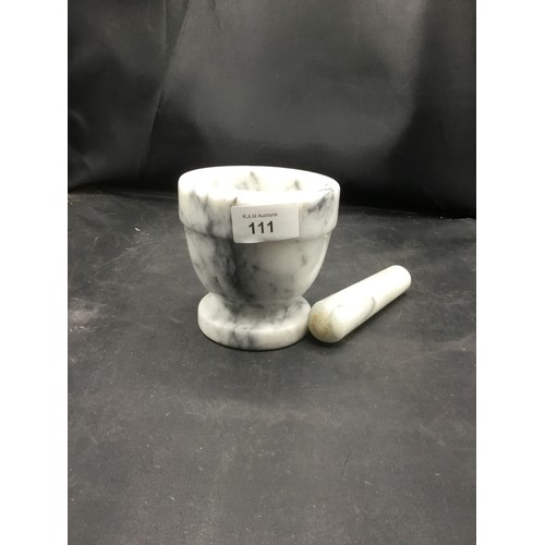 111 - Vintage White and Grey Marble Pestle and Mortar