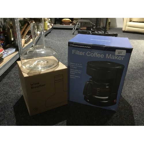 221 - New In The Box Filter Coffee Maker and a New In The Box Wine Breather