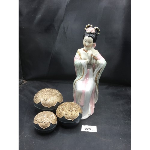 225 - Vintage Chinese Trinket Pots x3 and a Japanese Lady