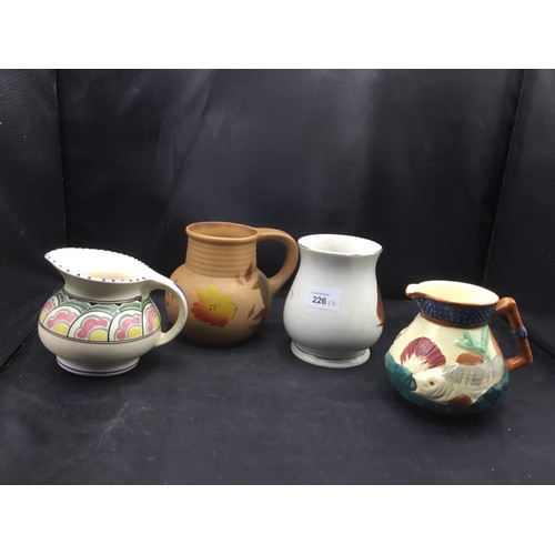 226 - Jugs x4 To Include Devon Pottery, Sadler and Shorter and Son's Etc