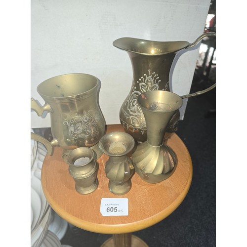 605 - Brass x 4 to Include Jug, 3 Vases and an EPNS Tankard