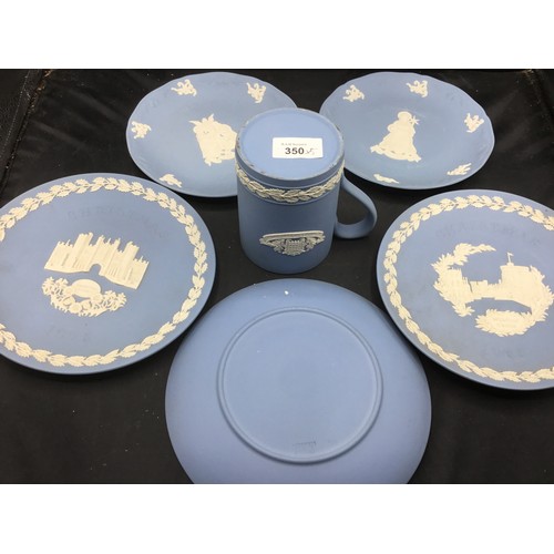 350 - Wedgewood Blue and White Jasper Ware To Include 4 Plates and a Mug