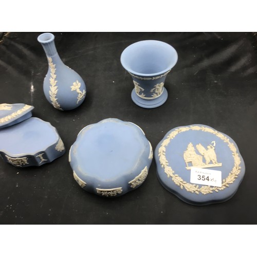 354 - Blue and White Wedgewood x4 To Include Two Vases and Two Lidded Dishes