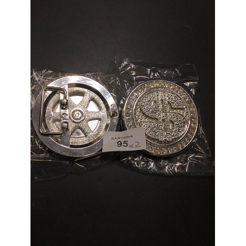 95 - Bling Silver Dollar Sign Revolving Belt Buckles x2