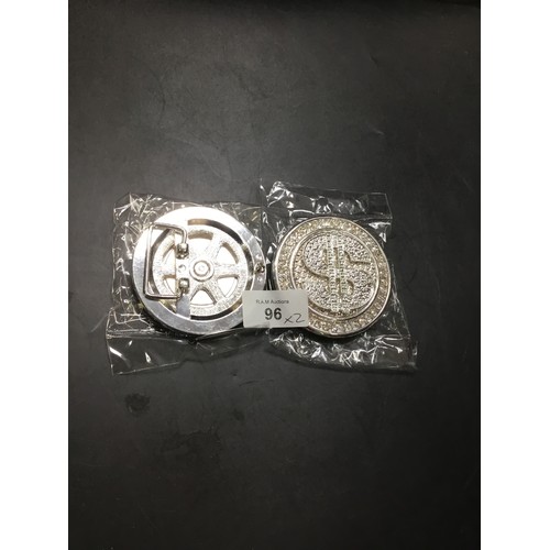 96 - Bling Silver Dollar Sign Revolving Belt Buckles x2