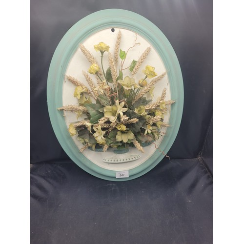 547 - Plaster Wall Mount Plaque With Dry Flower Decoration