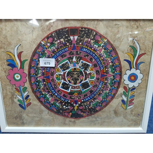 679 - Vintage Mayan Calendar Art Work On Handmade Wood Paper