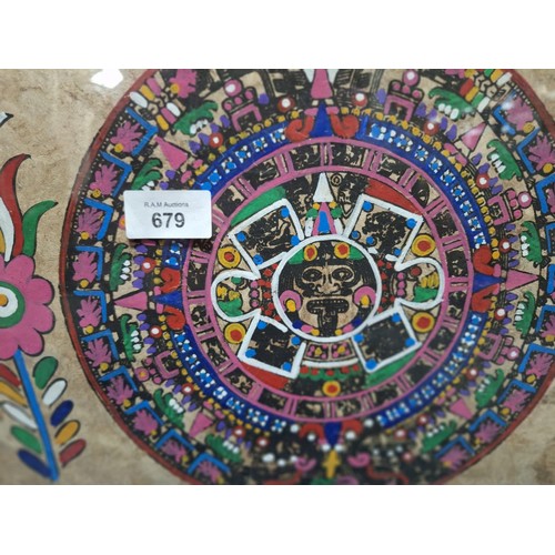 679 - Vintage Mayan Calendar Art Work On Handmade Wood Paper