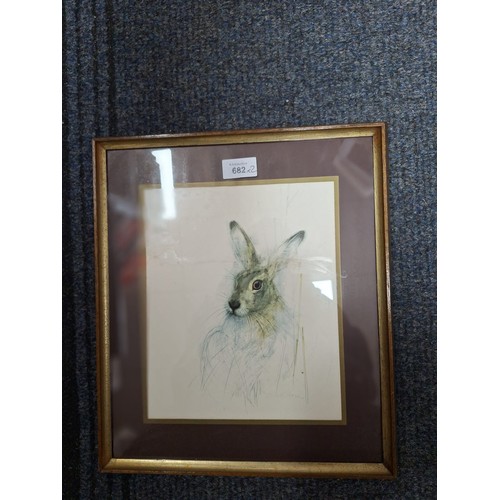 682 - Antique Victorian Picture Frame With Photo and a Framed Chad Stase Print of a Hare