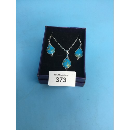 373 - Ladies Blue Stone Necklace and Earrings