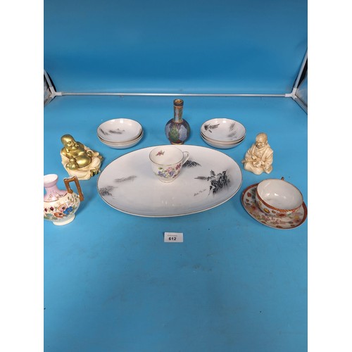 612 - Oriental Group x14 To Include Tray, Dishes, Buddhas, Vases, Cup and Saucer Etc