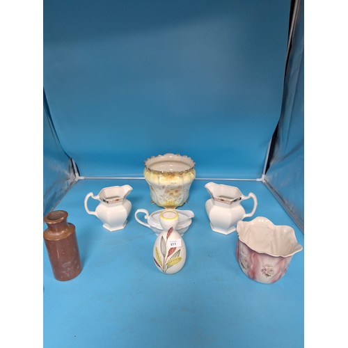 611 - Vintage/Retro Ceramics x7 To Include Vases, Bottle, Planter, Boat and Osborne Jugs