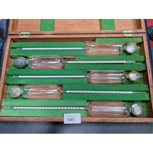 545 - Cased Sykes of London Hatton Gardens Hydrometers x5 (late 1800's/Early 1900's)