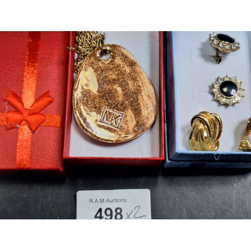 498 - Boxed Pendant Signed MK, and Boxed Earrings