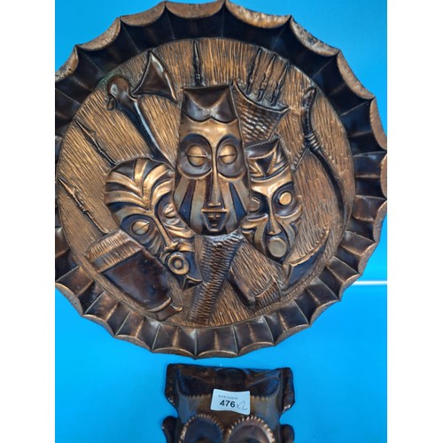 476 - Solid Copper Tribal Incan Tray and Mask 16