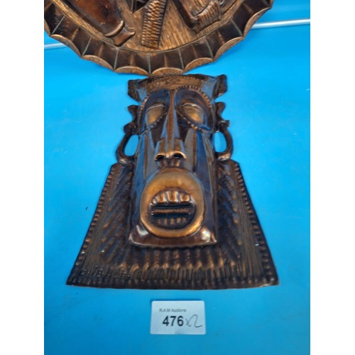 476 - Solid Copper Tribal Incan Tray and Mask 16