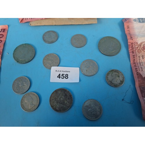 458 - Currency Notes and English Coins x11