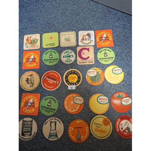 83 - Vintage/Retro Collectable Beer Mats x25 To Include Cider and Fruit Juice Themed