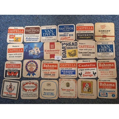 77 - Vintage/Retro Collectable Beer Mats x24 To Include Cigars, Tobacco and Smoking Related