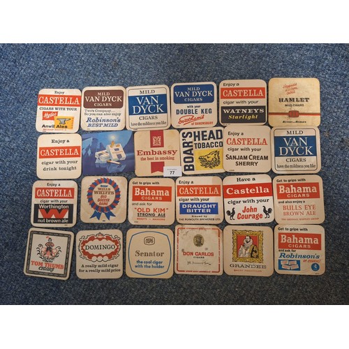 77 - Vintage/Retro Collectable Beer Mats x24 To Include Cigars, Tobacco and Smoking Related