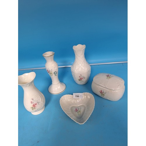 799 - Donegal Irish China Marked To The Base x5 To Include Vases, Trinket Pot and a Heart Dish