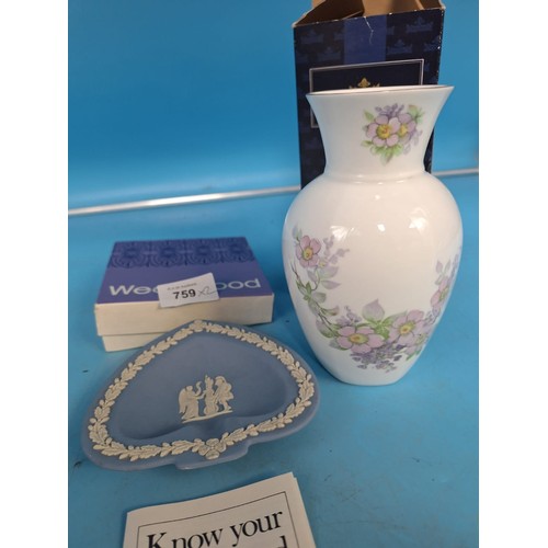 759 - Boxed Wedgewood Blue and White Dish and a Boxed Irish Royal Tara Vase