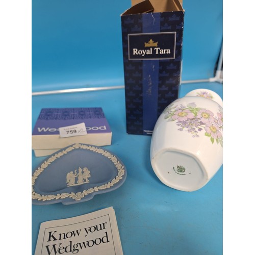 759 - Boxed Wedgewood Blue and White Dish and a Boxed Irish Royal Tara Vase