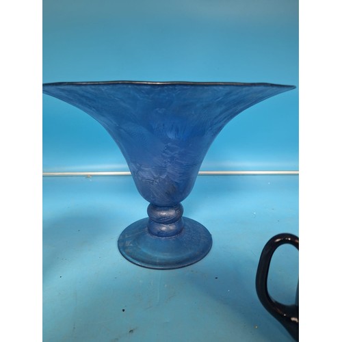 622 - Large Purple and Blue Large Glass Footed Vases x2 and a Tankard