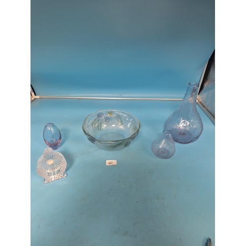 621 - Blue Glass Pieces x5 To Include a Crystal Clock Mount