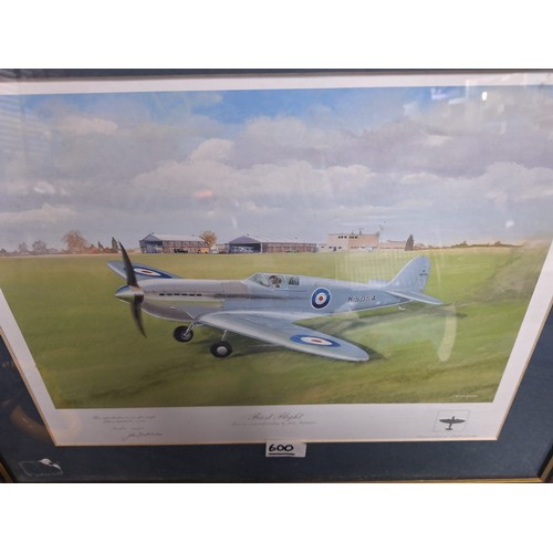 600 - Limited Edition First Flight Spitfire In a Frame Signed By The Artist and The Pilot and Two Prints